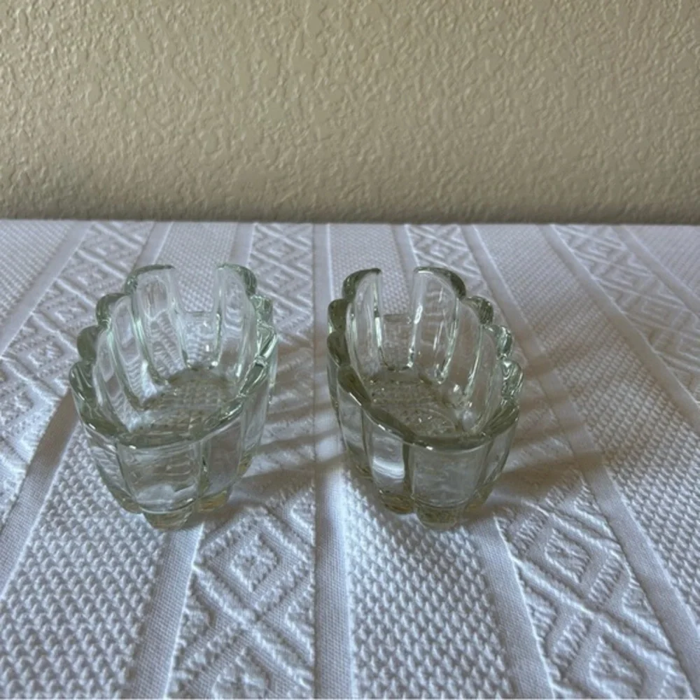 Vintage Set of 2 Crystal‎ Spoon Rest Holder Caddy 3X5